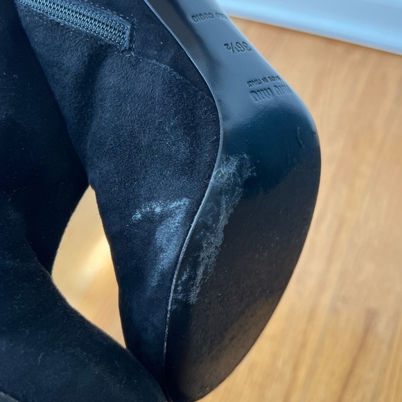 Miu Miu Black Ankle Heeled Boots Sleek Suede Design Size 36.5 Quiet Luxury - Picture 8 of 9